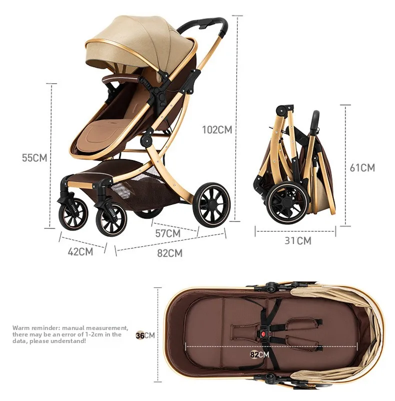 Lightweight High-view Baby Stroller, Can Sit or Lie Down, Lightweight and Foldable, Two-way Shock-absorbing Newborn Stroller