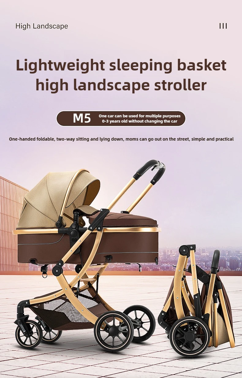 Lightweight High-view Baby Stroller, Can Sit or Lie Down, Lightweight and Foldable, Two-way Shock-absorbing Newborn Stroller