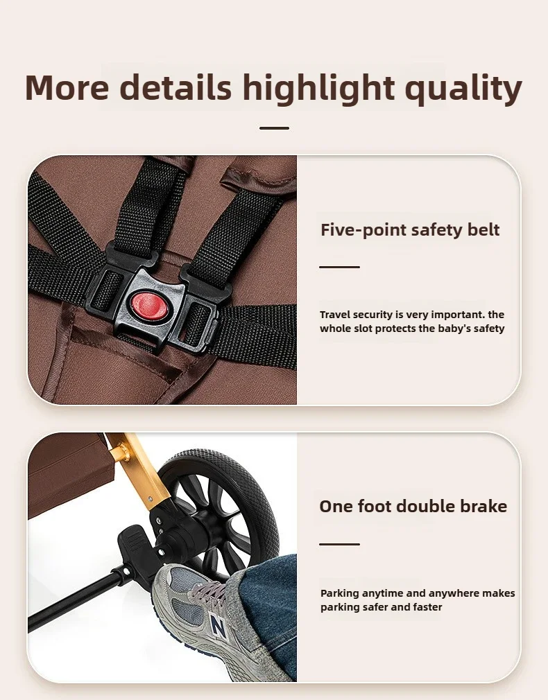 Lightweight High-view Baby Stroller, Can Sit or Lie Down, Lightweight and Foldable, Two-way Shock-absorbing Newborn Stroller