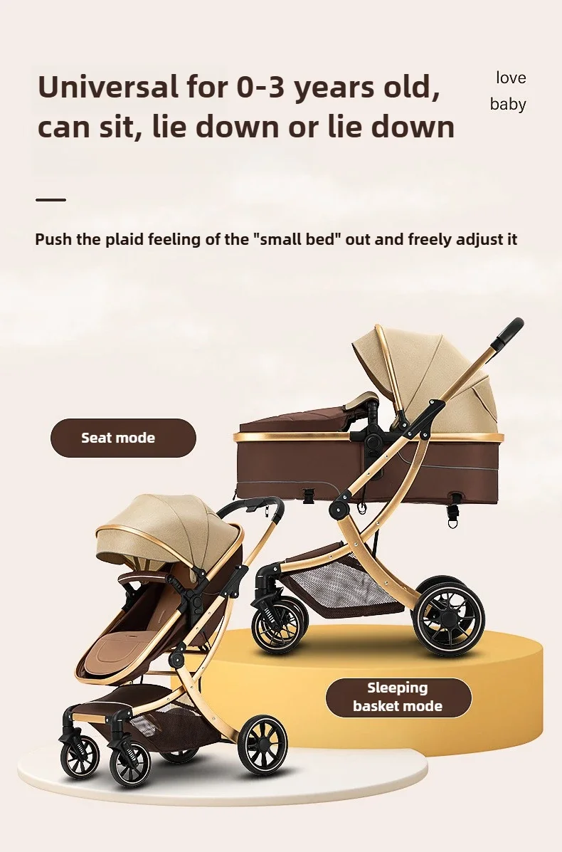 Lightweight High-view Baby Stroller, Can Sit or Lie Down, Lightweight and Foldable, Two-way Shock-absorbing Newborn Stroller