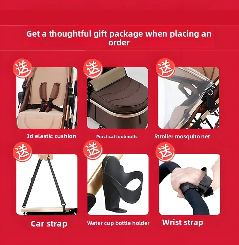 Lightweight High-view Baby Stroller, Can Sit or Lie Down, Lightweight and Foldable, Two-way Shock-absorbing Newborn Stroller