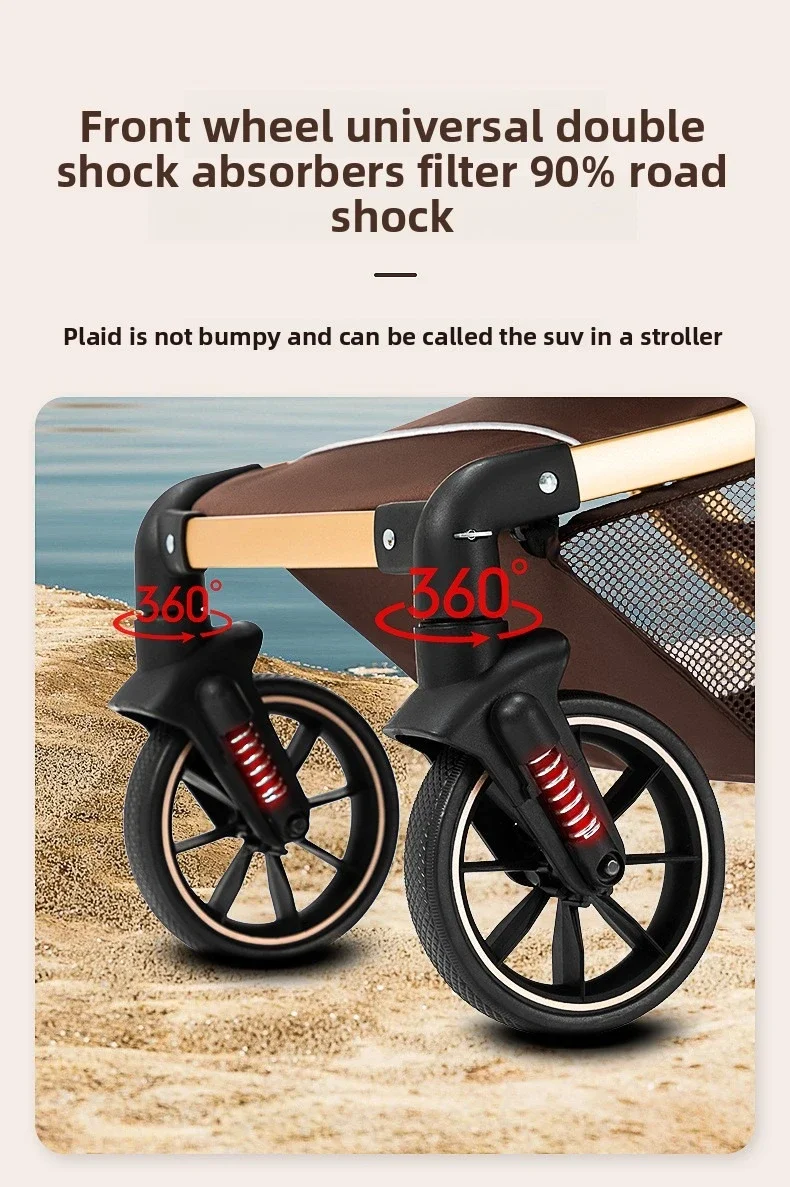 Lightweight High-view Baby Stroller, Can Sit or Lie Down, Lightweight and Foldable, Two-way Shock-absorbing Newborn Stroller