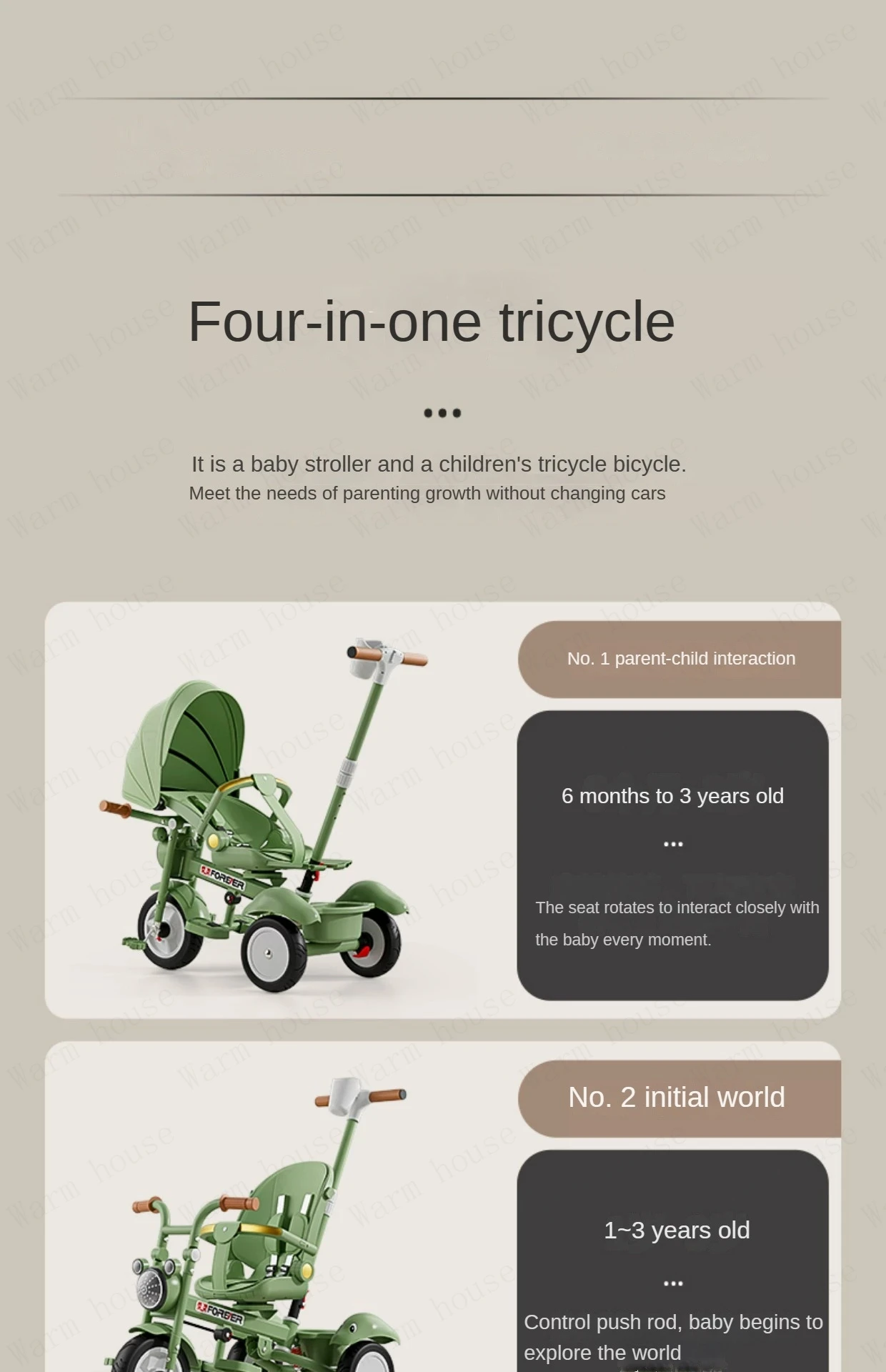 New Children's Tricycle,Reclining and Sitting Foldable Portable Stroller,1-6 Years Old Multifunctional Children's Bicycle