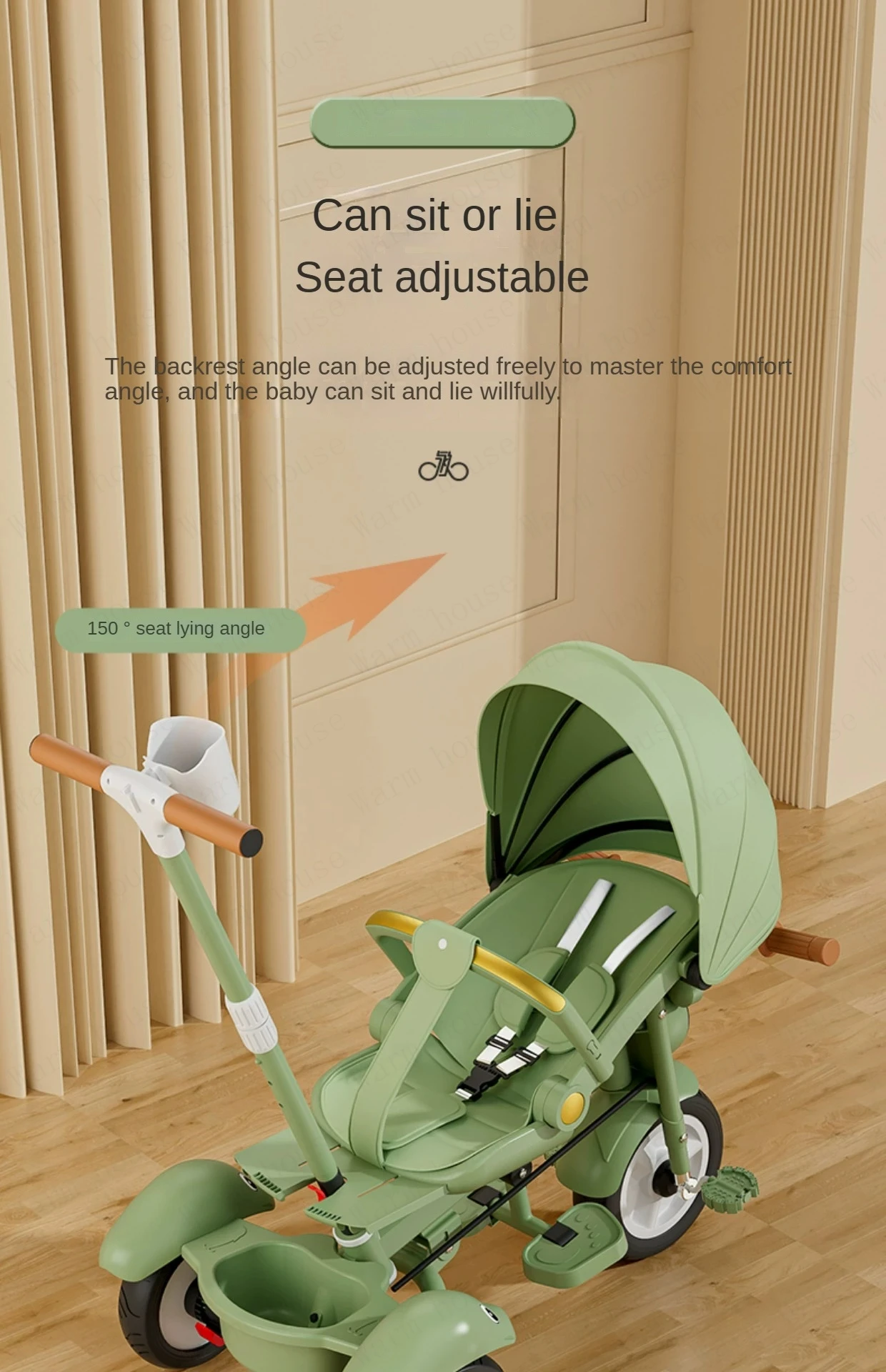New Children's Tricycle,Reclining and Sitting Foldable Portable Stroller,1-6 Years Old Multifunctional Children's Bicycle