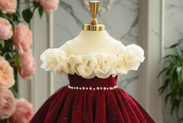 Chidren High End Birthday Baptism Princess Ball Gown Girls Cute Wedding Party Dress y1710