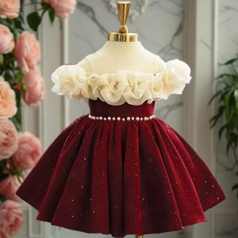 Chidren High End Birthday Baptism Princess Ball Gown Girls Cute Wedding Party Dress y1710