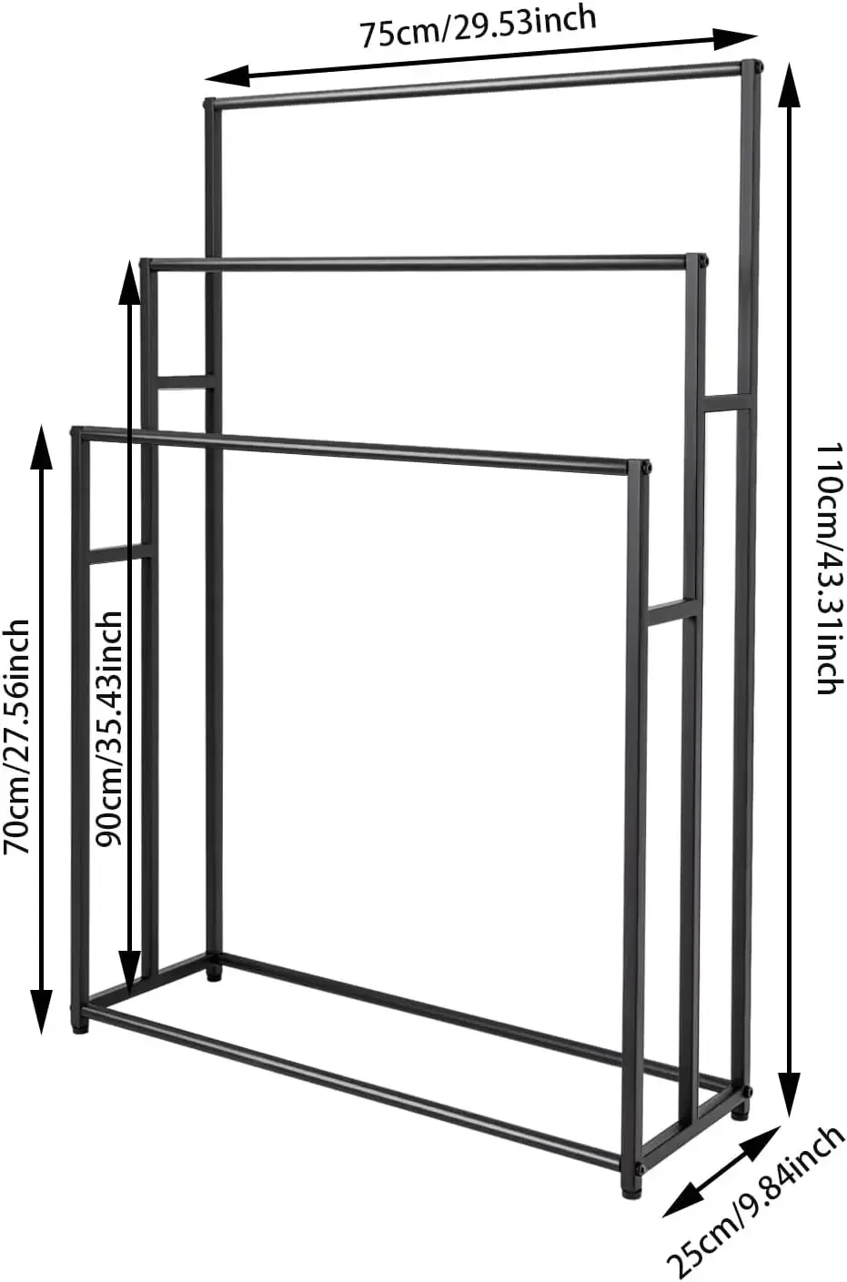 Towel Holder, Standing Towel Rail with 3 Towel Rails, Large Towel Rack,Freestanding, Metal,for Drying Towels for Bedroom or Pool