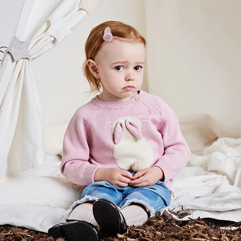 Dave Bella Pink Rabbit Sweater Girl's Autumn Winter Fashion Loose Brand Sweater Children Kid Pullover Top DB4223925