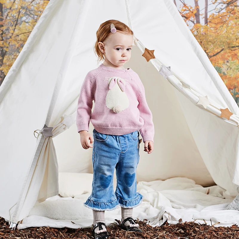 Dave Bella Pink Rabbit Sweater Girl's Autumn Winter Fashion Loose Brand Sweater Children Kid Pullover Top DB4223925