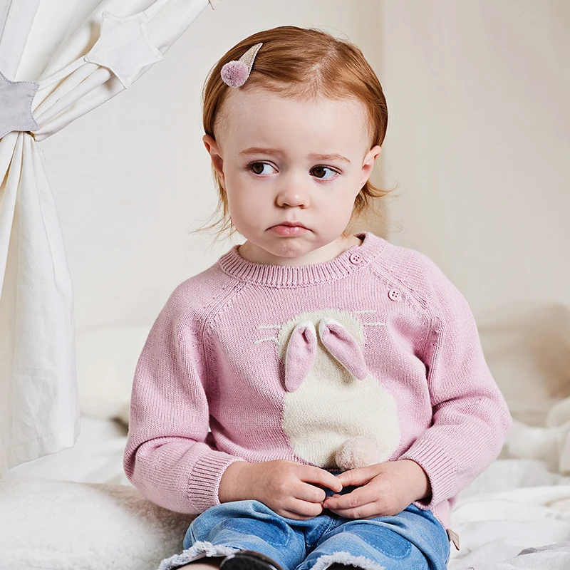 Dave Bella Pink Rabbit Sweater Girl's Autumn Winter Fashion Loose Brand Sweater Children Kid Pullover Top DB4223925