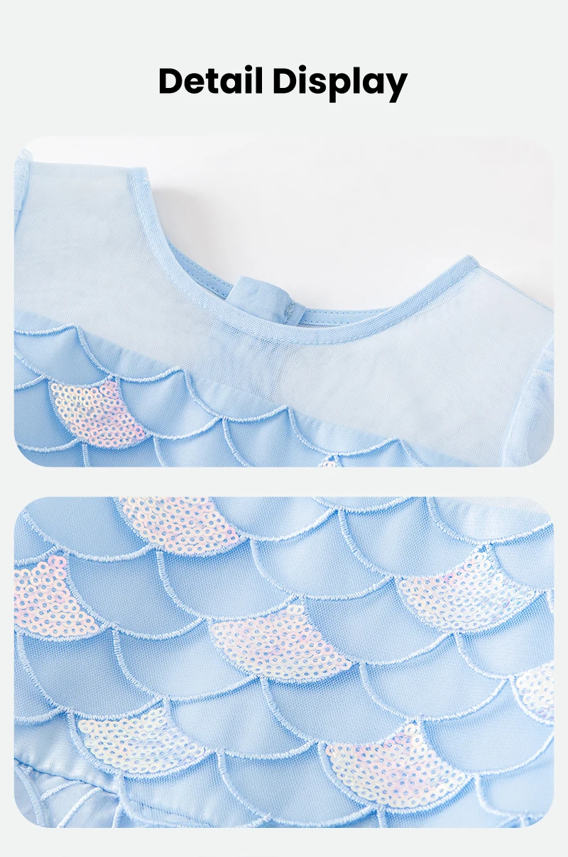 Mini Bala Girls Mermaid Mesh Dress Baby Lightweight Soft Embroidered Sweet Princess Dress