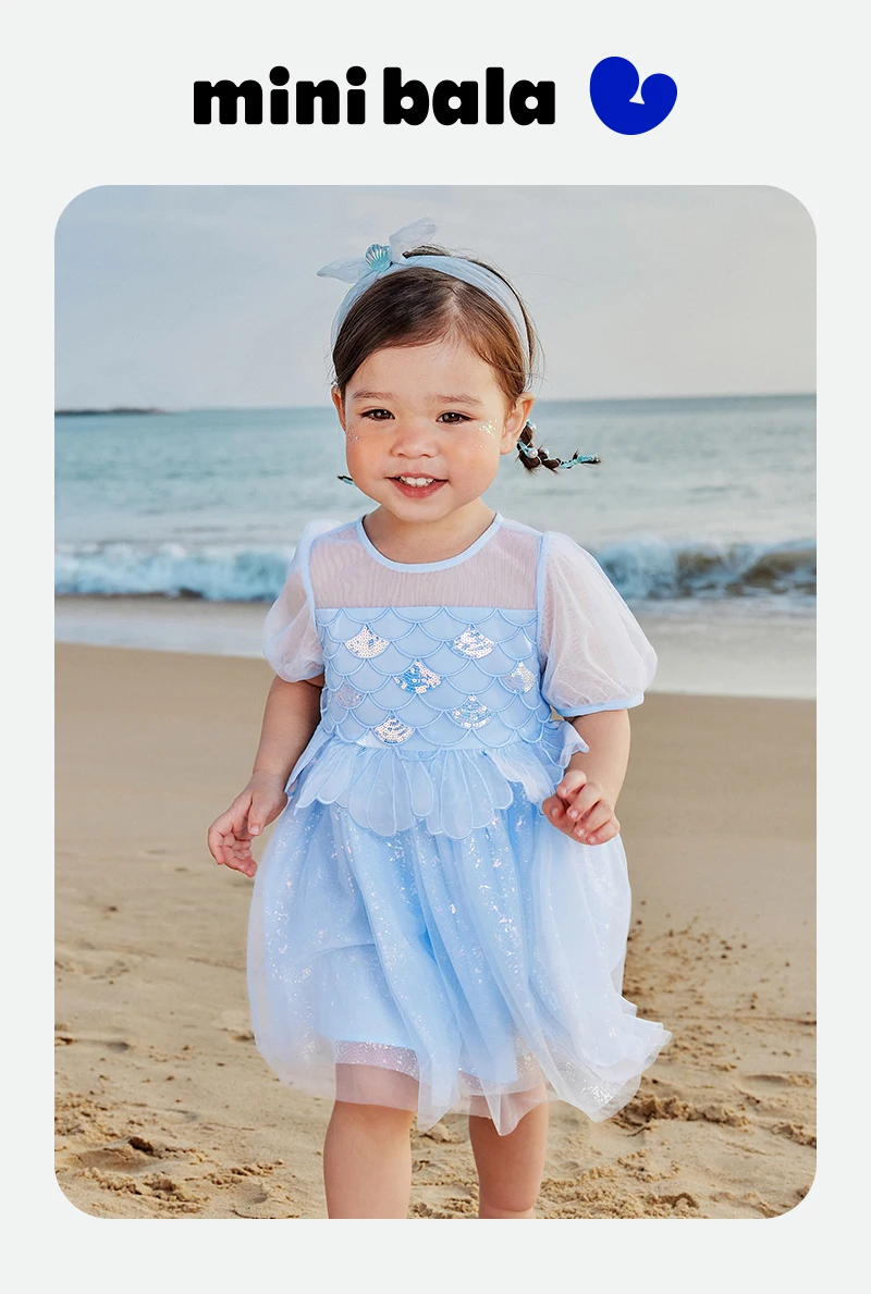 Mini Bala Girls Mermaid Mesh Dress Baby Lightweight Soft Embroidered Sweet Princess Dress
