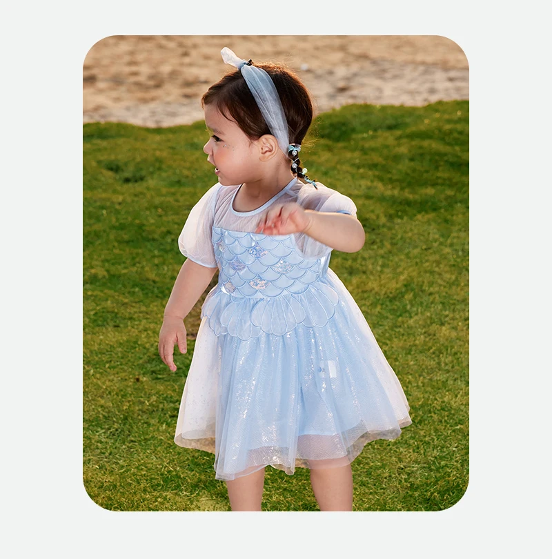 Mini Bala Girls Mermaid Mesh Dress Baby Lightweight Soft Embroidered Sweet Princess Dress