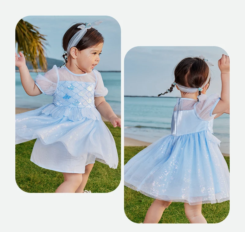 Mini Bala Girls Mermaid Mesh Dress Baby Lightweight Soft Embroidered Sweet Princess Dress
