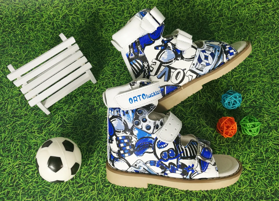 Ortoluckland Children Sandals Summer Orthopedic For Kids Buckle Strap Shoes Boys Printed Arch Support Flatfoot Footwear