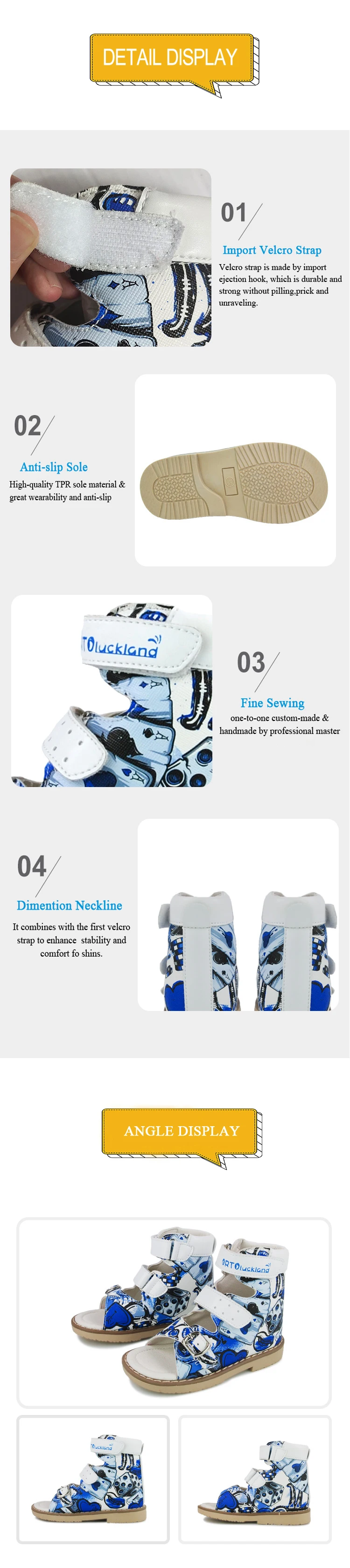 Ortoluckland Children Sandals Summer Orthopedic For Kids Buckle Strap Shoes Boys Printed Arch Support Flatfoot Footwear
