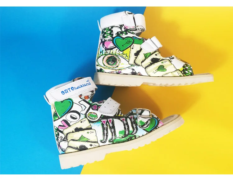 Ortoluckland Children Sandals Summer Orthopedic For Kids Buckle Strap Shoes Boys Printed Arch Support Flatfoot Footwear