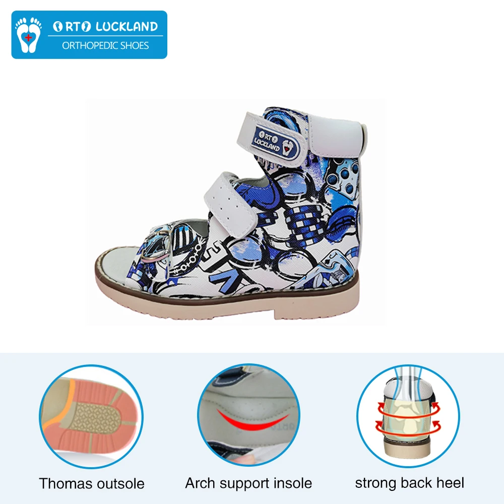 Ortoluckland Children Sandals Summer Orthopedic For Kids Buckle Strap Shoes Boys Printed Arch Support Flatfoot Footwear