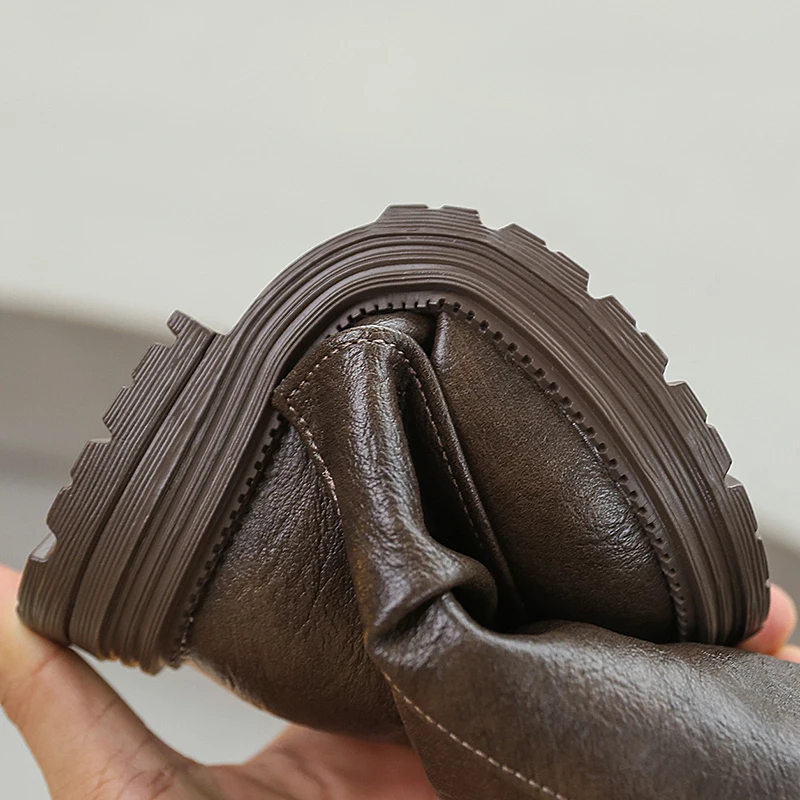 Autumn Toddlers Long Boots Black Brown Kids Causal Mid-calf Boots for Girls Fashion Round-toe Children's Causal Platform Boots