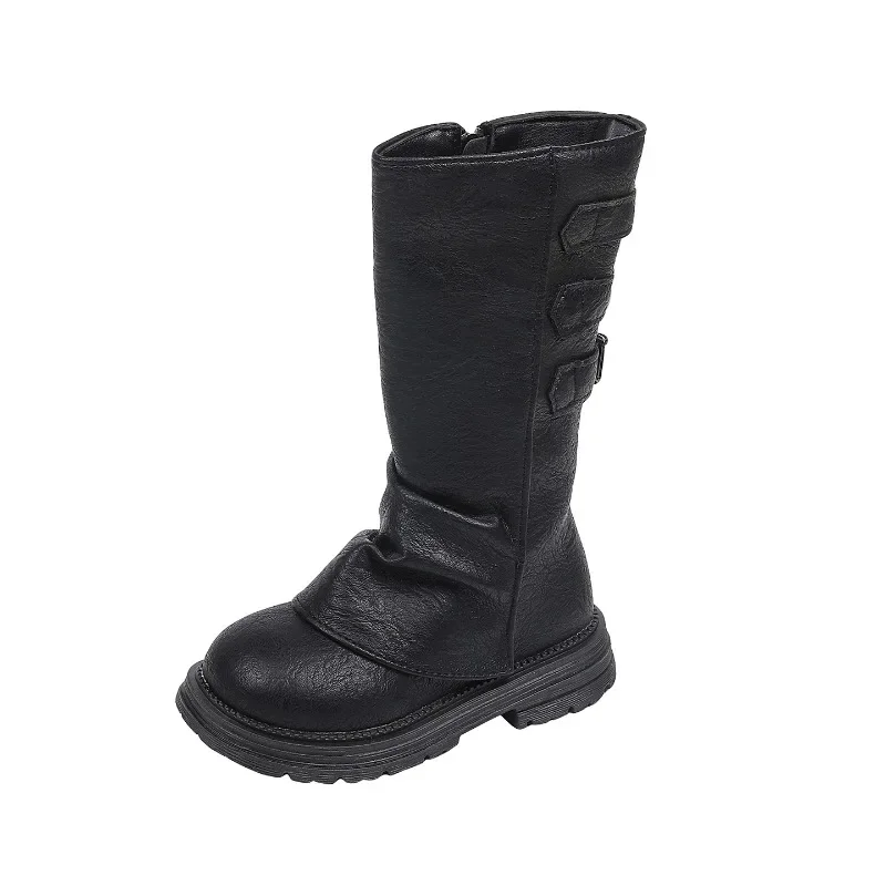 Autumn Toddlers Long Boots Black Brown Kids Causal Mid-calf Boots for Girls Fashion Round-toe Children's Causal Platform Boots