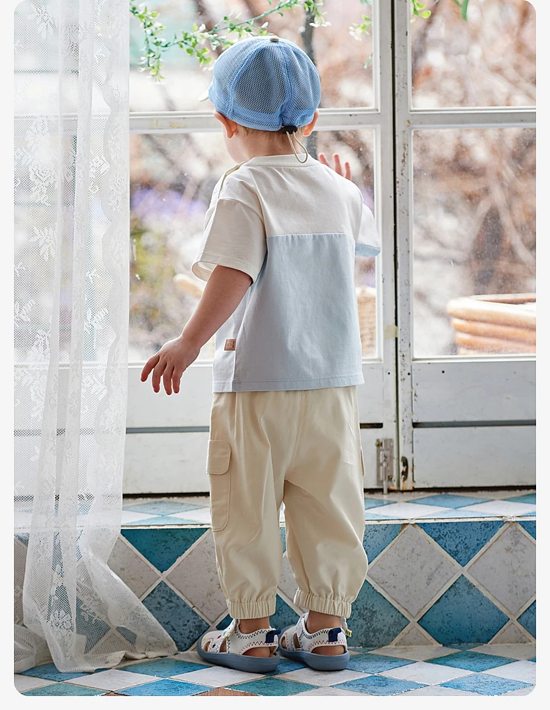 Dave Bella Children Pants for Boys 2024 New Summer Casual Fashion Cool Cargo Pants Cropped Pants Outdoor Sport Party DB2240689