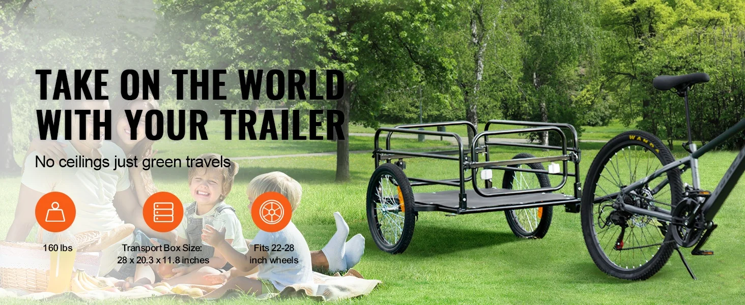 SucceBuy 160 lbs Bike Cargo Trailer Foldable Storage Bicycle Wagon Cart with 16" Wheels Safe Reflectors Fits 22"-28" Bike Wheels