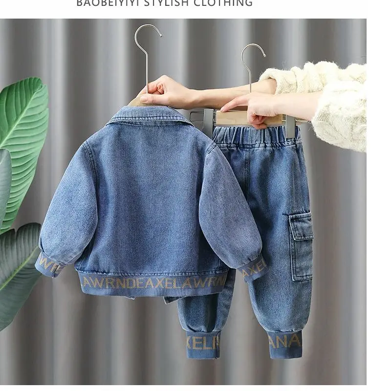 Autumn Kids clothes Spring Denim Coat Children's clothing Boys Outerwear Blue / Black Baby Jacket Pant sets 2-piece set 2-9Y
