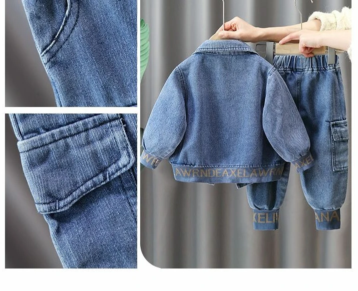 Autumn Kids clothes Spring Denim Coat Children's clothing Boys Outerwear Blue / Black Baby Jacket Pant sets 2-piece set 2-9Y
