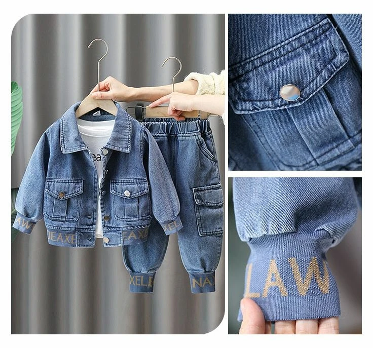Autumn Kids clothes Spring Denim Coat Children's clothing Boys Outerwear Blue / Black Baby Jacket Pant sets 2-piece set 2-9Y