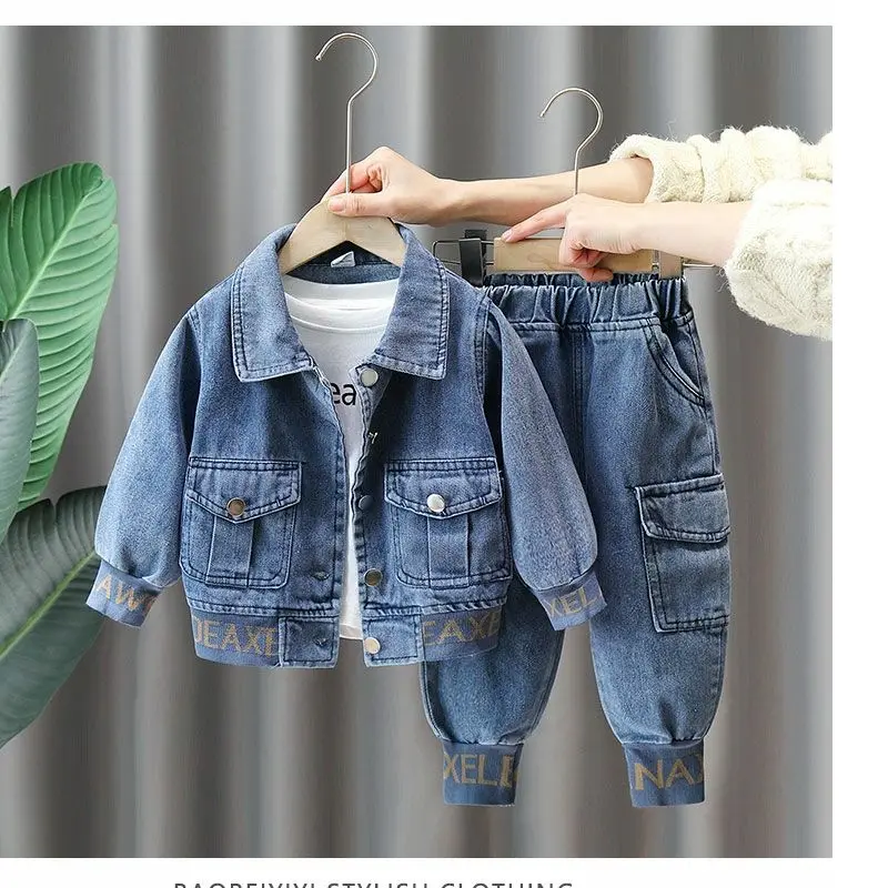 Autumn Kids clothes Spring Denim Coat Children's clothing Boys Outerwear Blue / Black Baby Jacket Pant sets 2-piece set 2-9Y