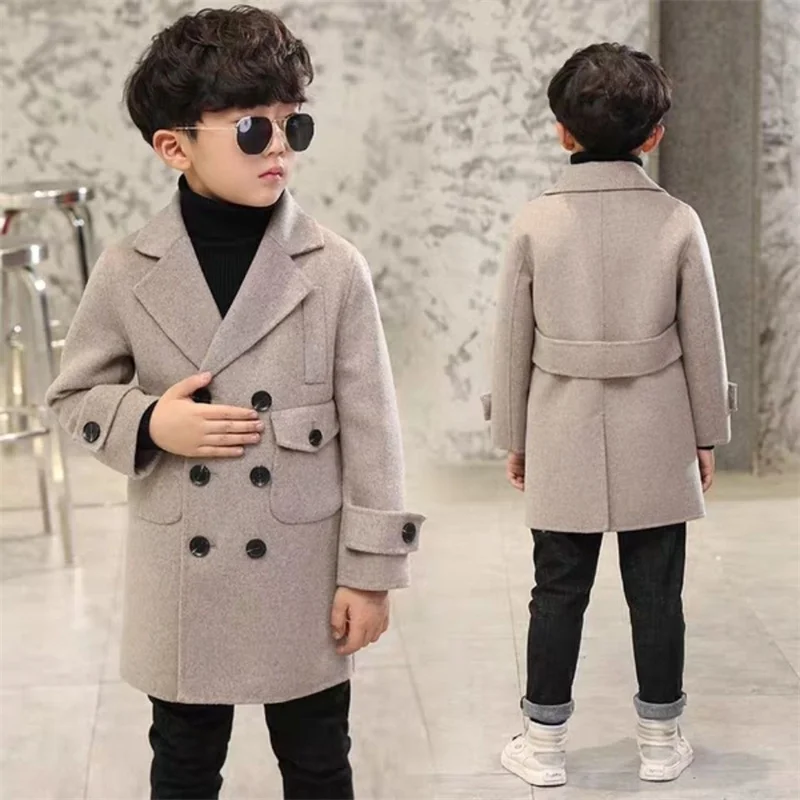 Children Boys Girls Wool Coat Jacket Outerwear 2023 Newest Thicken Plus Velvet Winter Autumn Cotton Children's Clothing Unisex