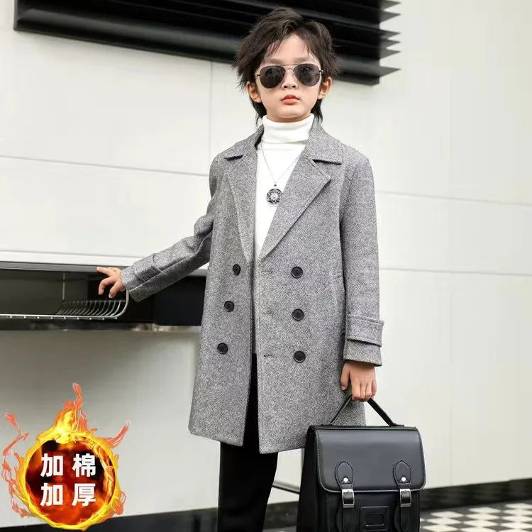 Children Boys Girls Wool Coat Jacket Outerwear 2023 Newest Thicken Plus Velvet Winter Autumn Cotton Children's Clothing Unisex