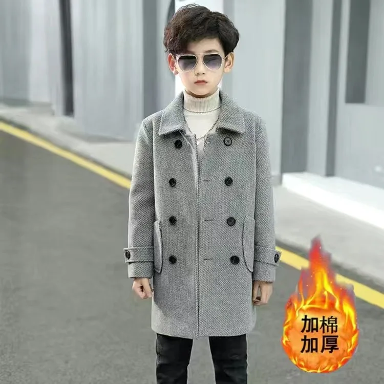 Children Boys Girls Wool Coat Jacket Outerwear 2023 Newest Thicken Plus Velvet Winter Autumn Cotton Children's Clothing Unisex