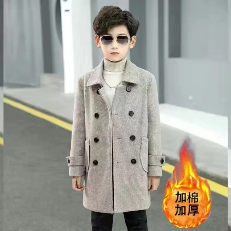 Children Boys Girls Wool Coat Jacket Outerwear 2023 Newest Thicken Plus Velvet Winter Autumn Cotton Children's Clothing Unisex