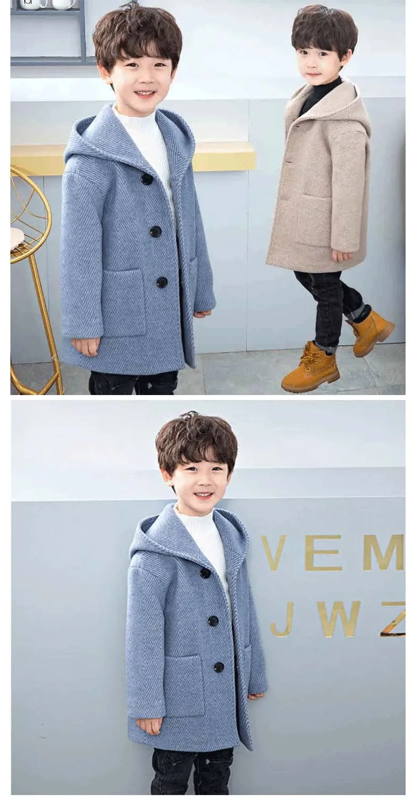 Children Boys Girls Wool Coat Jacket Outerwear 2023 Newest Thicken Plus Velvet Winter Autumn Cotton Children's Clothing Unisex