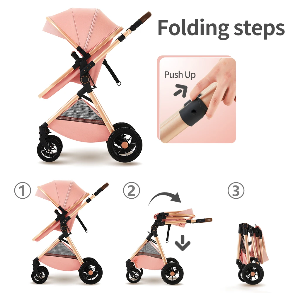 High Landscape 3 in 1 Baby Stroller Convertible Baby Pram with Car Seat Multifunction Infant Pushchair Easy Folding Travel Pram