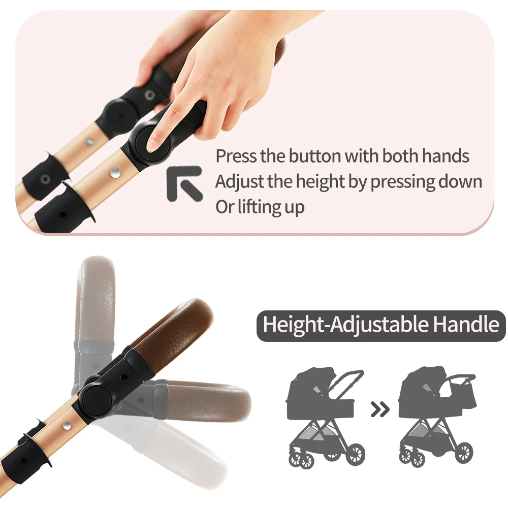 High Landscape 3 in 1 Baby Stroller Convertible Baby Pram with Car Seat Multifunction Infant Pushchair Easy Folding Travel Pram
