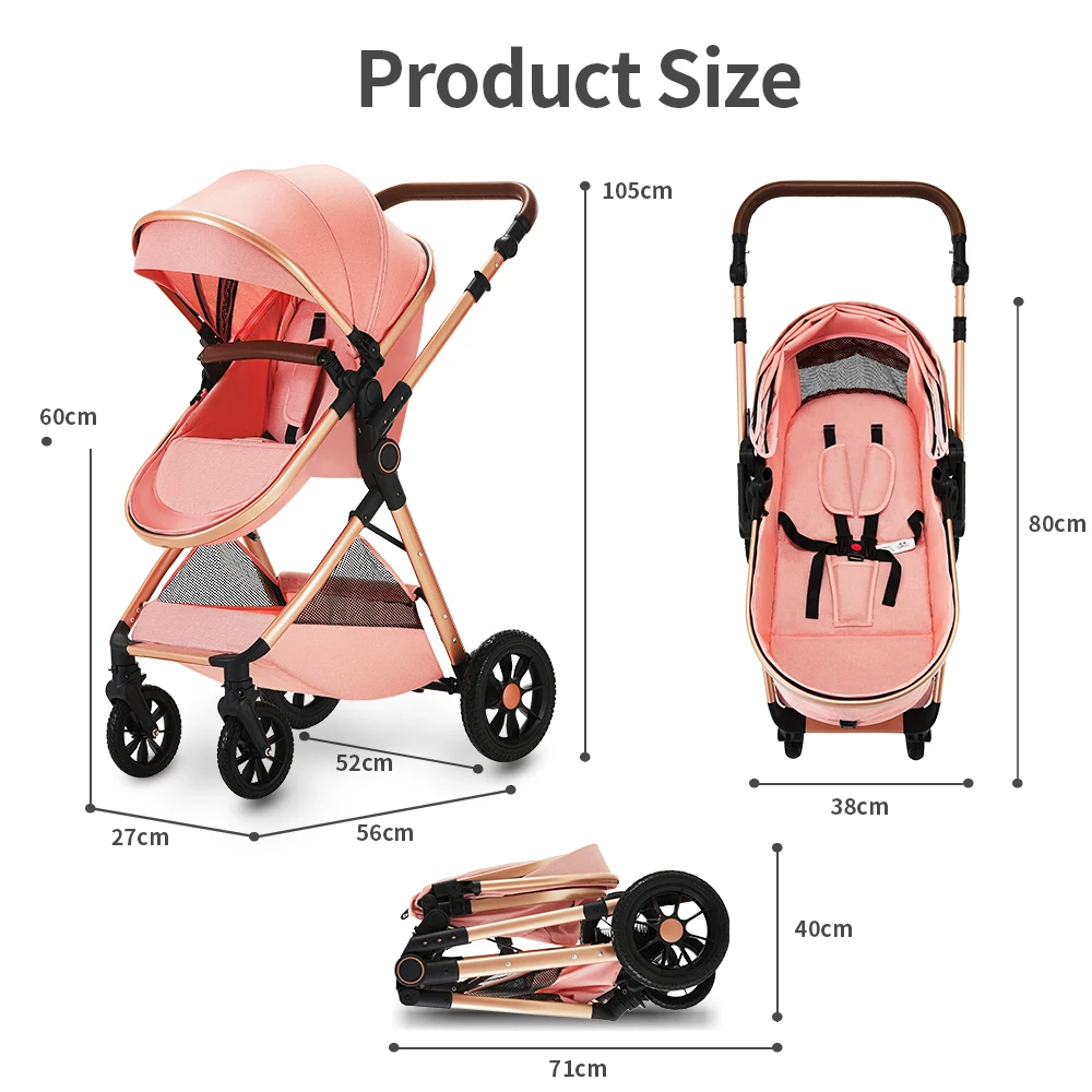 High Landscape 3 in 1 Baby Stroller Convertible Baby Pram with Car Seat Multifunction Infant Pushchair Easy Folding Travel Pram