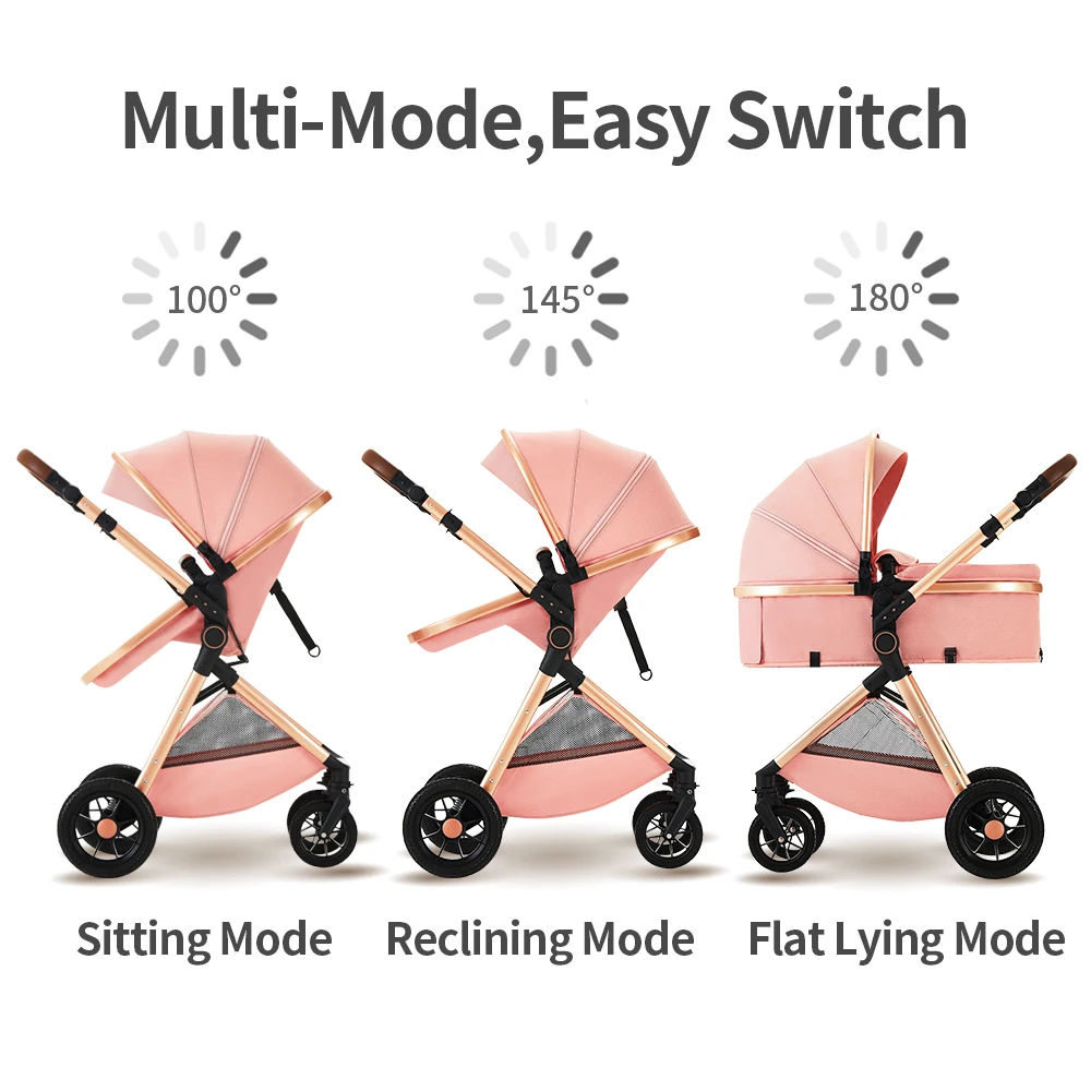 High Landscape 3 in 1 Baby Stroller Convertible Baby Pram with Car Seat Multifunction Infant Pushchair Easy Folding Travel Pram