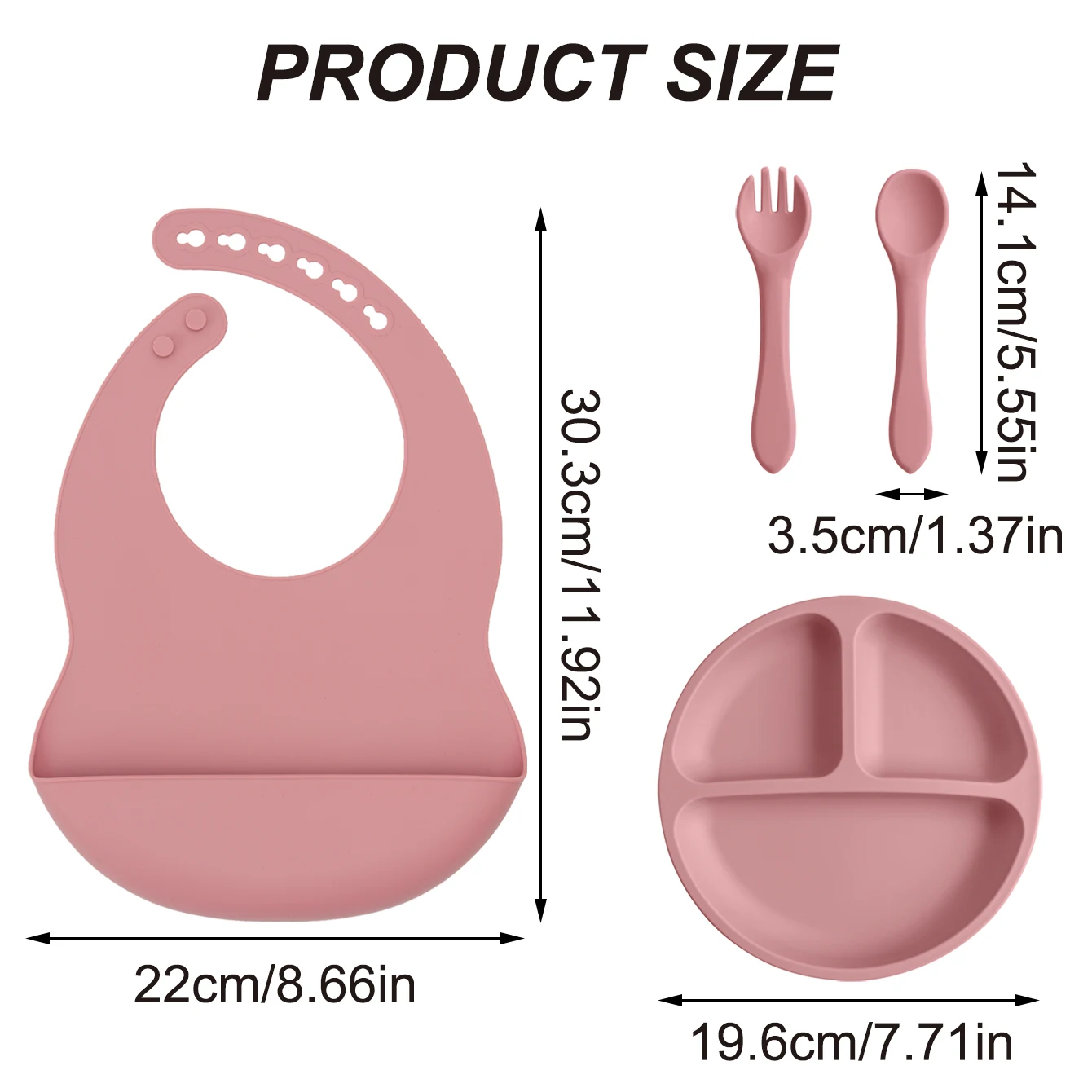 4PCS Baby Silicone Feeding Set With Suction Plate BPA Free Solid Color Waterproof Bib Portable Spoon Fork Children's Tableware