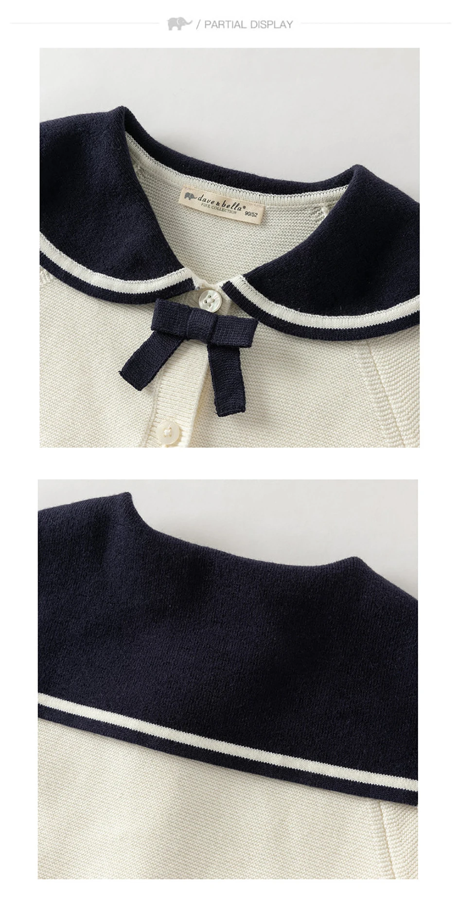 Dave Bella Girls Cardigan Sweater Autumn Spring Children Long Sleeves Sweater Knitted Tops Kids College Style Clothing DB1260283