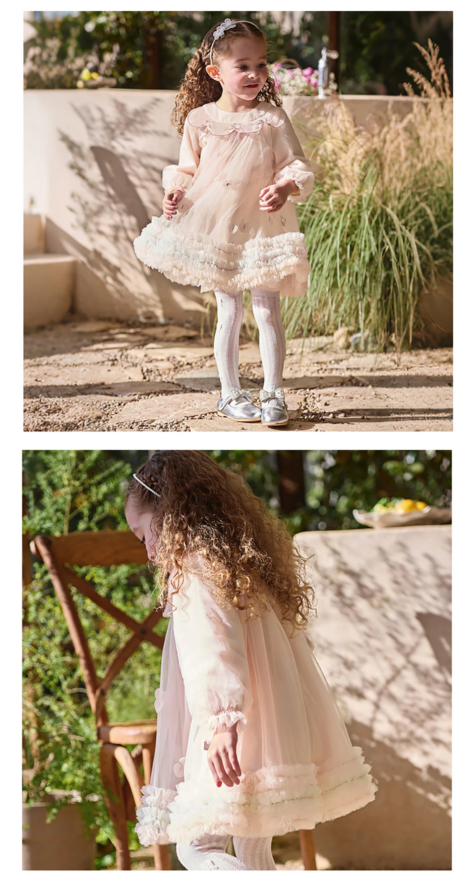 Dave Bella Children Princess Mesh Dress Girls Clothes Autumn Spring Long Sleeve Kids Elegant Dress Sweet Outdoor Party DB1261889