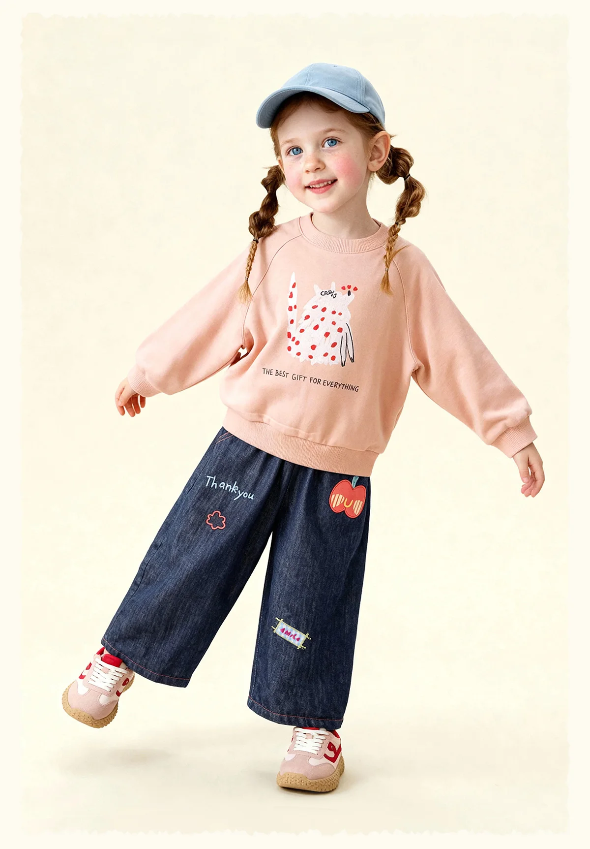 Amila Spring Children's Hoodie Round Neck Solid Color Cartoon Letter Printed Basic Versatile Daily Casual Long Sleeve Top