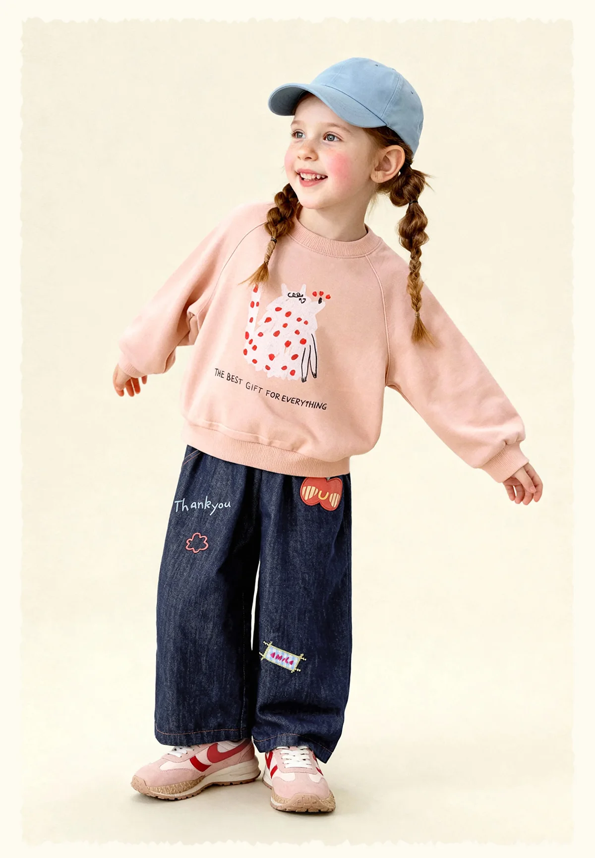 Amila Spring Children's Hoodie Round Neck Solid Color Cartoon Letter Printed Basic Versatile Daily Casual Long Sleeve Top