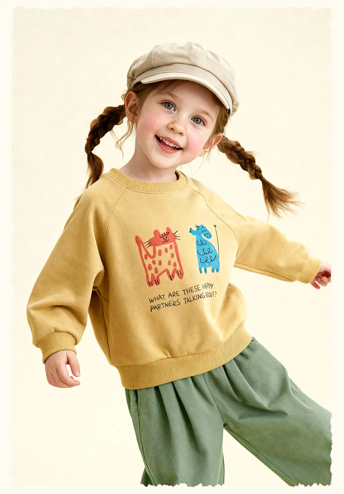 Amila Spring Children's Hoodie Round Neck Solid Color Cartoon Letter Printed Basic Versatile Daily Casual Long Sleeve Top