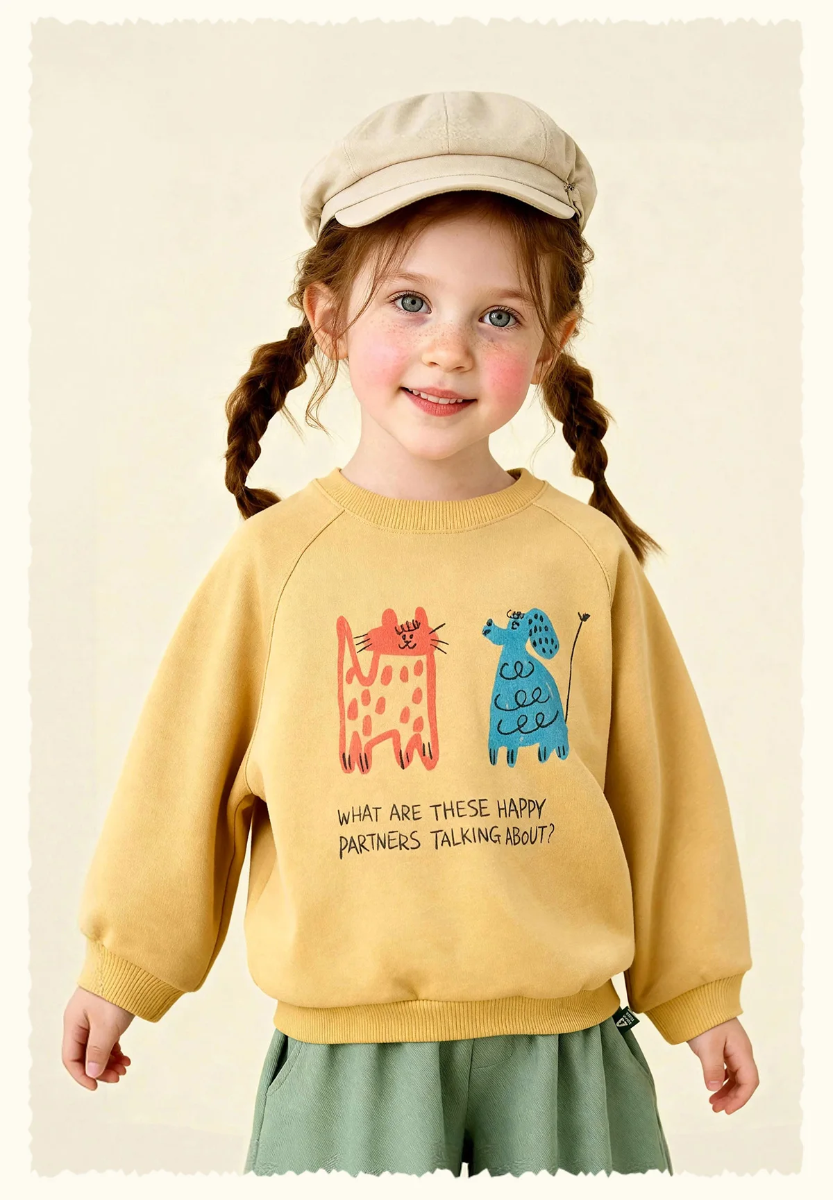 Amila Spring Children's Hoodie Round Neck Solid Color Cartoon Letter Printed Basic Versatile Daily Casual Long Sleeve Top