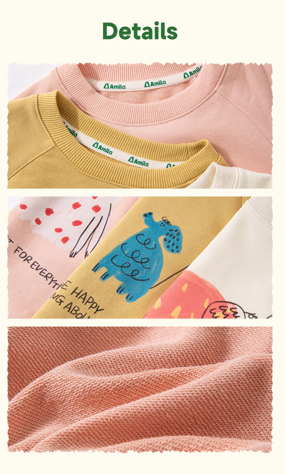 Amila Spring Children's Hoodie Round Neck Solid Color Cartoon Letter Printed Basic Versatile Daily Casual Long Sleeve Top