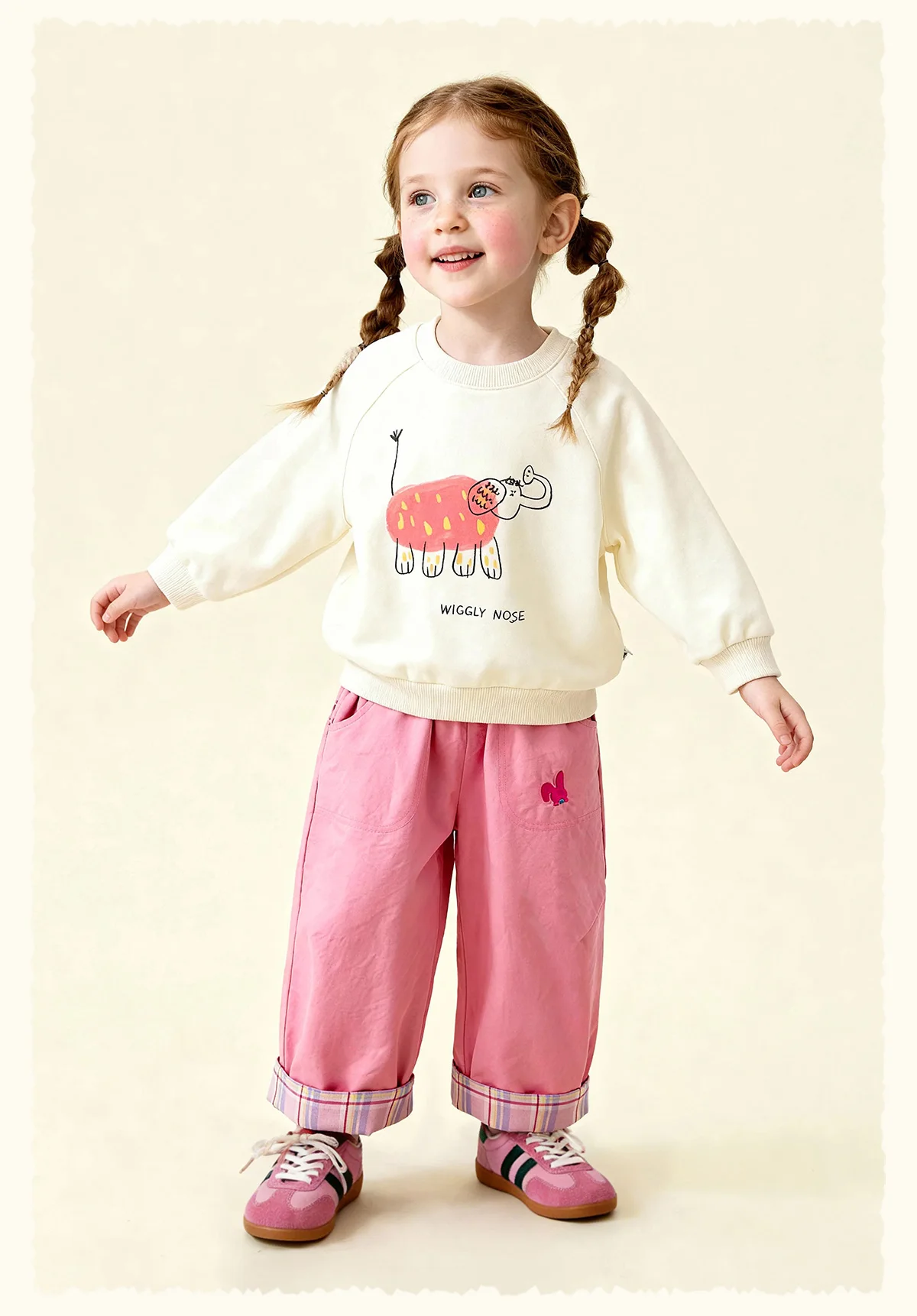 Amila Spring Children's Hoodie Round Neck Solid Color Cartoon Letter Printed Basic Versatile Daily Casual Long Sleeve Top