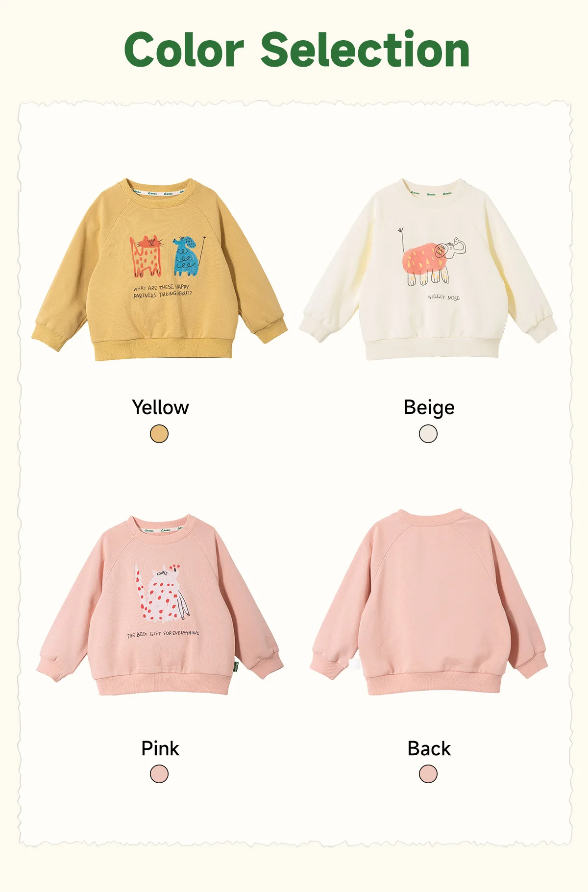 Amila Spring Children's Hoodie Round Neck Solid Color Cartoon Letter Printed Basic Versatile Daily Casual Long Sleeve Top