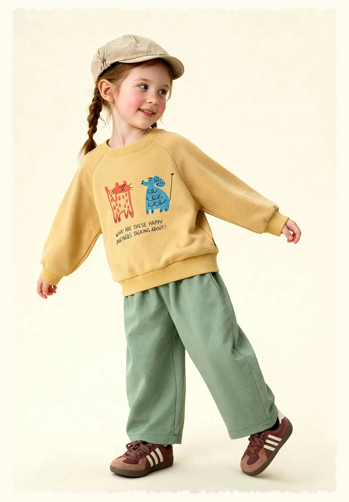 Amila Spring Children's Hoodie Round Neck Solid Color Cartoon Letter Printed Basic Versatile Daily Casual Long Sleeve Top